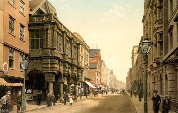 The city, retro, street, England, old photo, England, Exeter, High Street