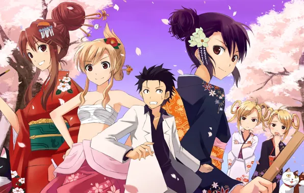 Cat, girl, anime, art, Nyan Koi!, Cat's whim