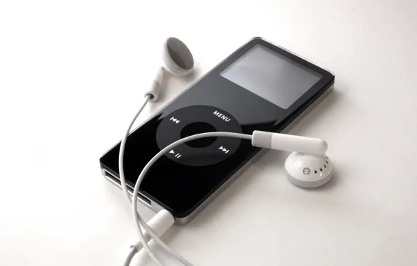 Picture black, Apple, iPod, headphones