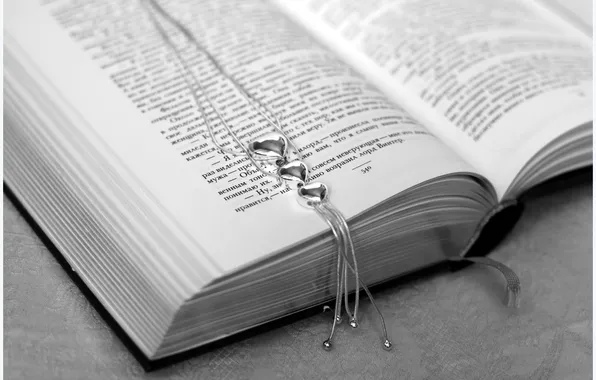 Picture mood, silver, book, black and white, decoration, necklace, reading