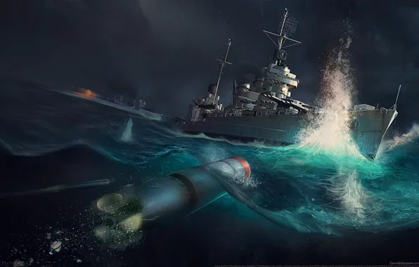 Sea, ships, battle, torpedoes