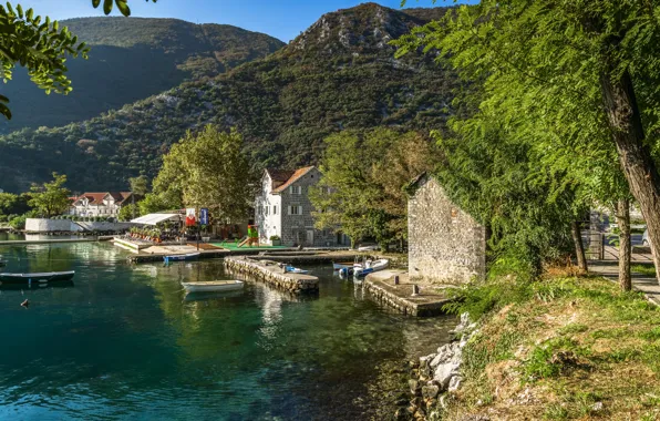 Picture summer, mountains, lake, coast, cottage, Montenegro