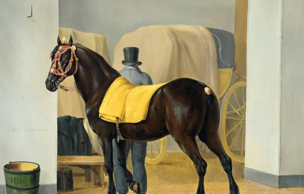 Picture animals, horse, oil, picture, canvas, Anthony Oberman, Trotter in the Stable