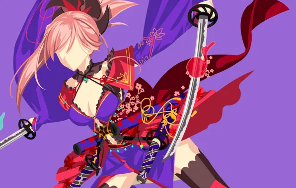 Girl, weapons, minimalism, swords, yukata, Fate / Grand Order
