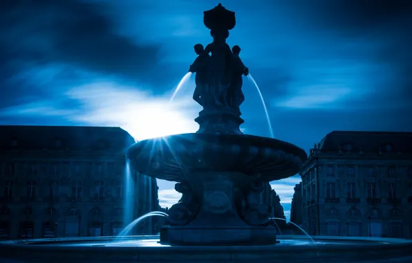 The sky, water, the sun, light, the city, blue, girls, France