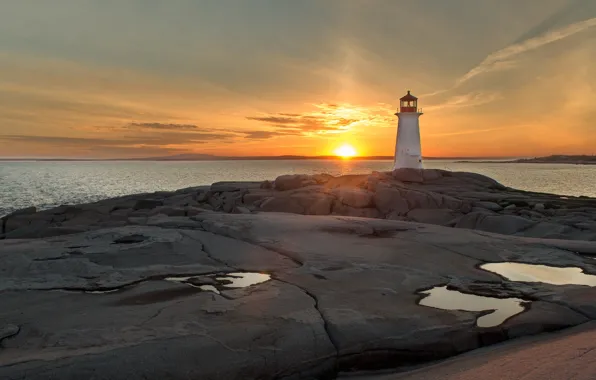 Picture sea, the sky, the sun, clouds, light, sunset, stones, shore