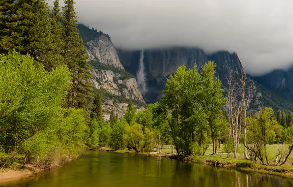 Picture autumn, clouds, trees, mountains, clouds, nature, lake, river