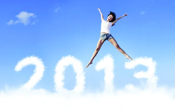 Picture the sky, girl, joy, jump, shorts, t-shirt, 2013
