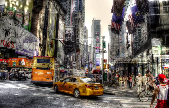 Picture road, machine, the city, people, street, HDR, taxi, USA