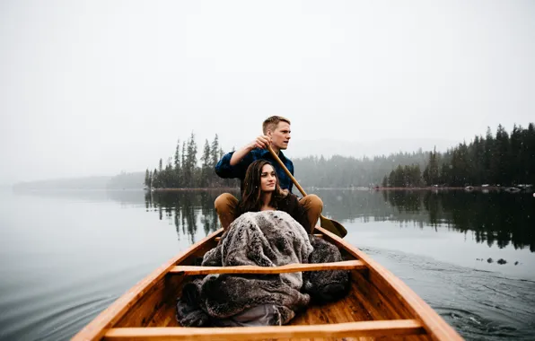 Picture forest, girl, lake, photo, boat, guy, Berty Mandagie
