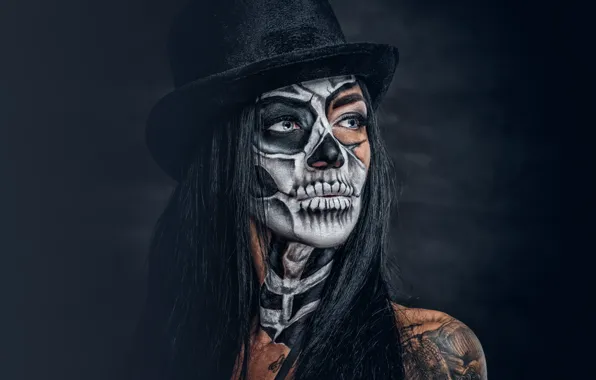 Picture sake, female, makeup, day of the dead
