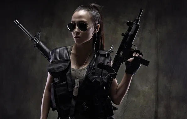 Girl, weapons, machine, girl, warrior, Uzi