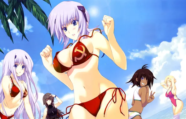 Sea, swimsuit, summer, girls, the hammer and sickle