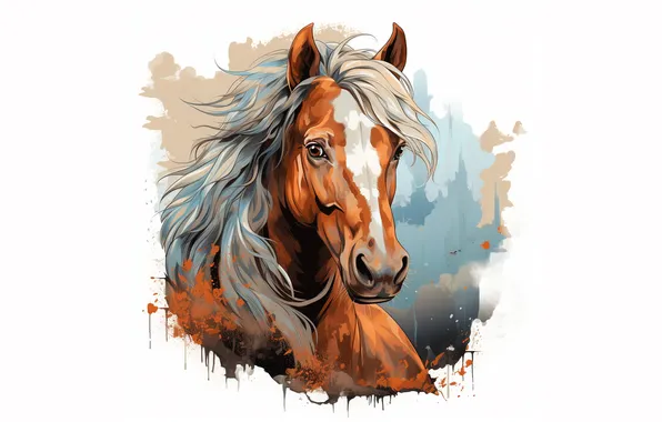 Look, face, horse, horse, portrait, divorce, watercolor, white background