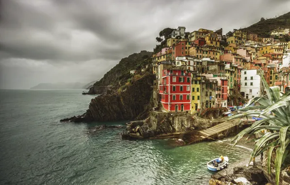 Sea, the sky, clouds, overcast, shore, coast, building, home