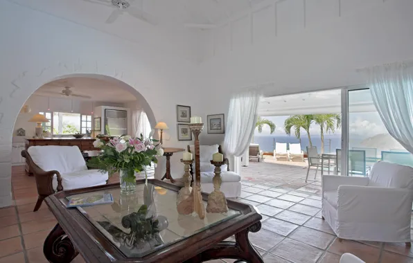 Flowers, house, style, Villa, room, Interior
