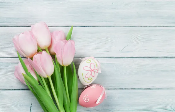 Picture flowers, eggs, spring, colorful, Easter, happy, wood, pink