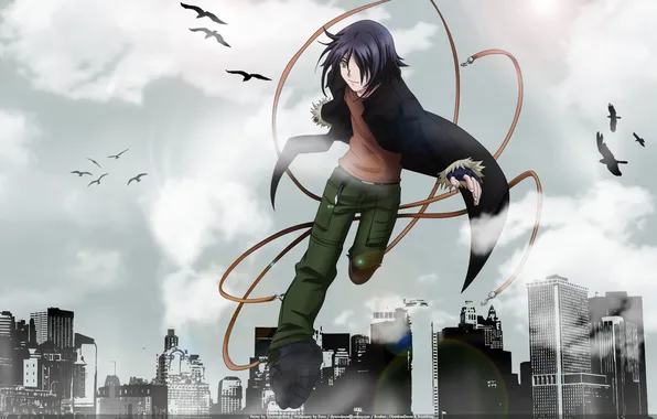 Picture the sky, the city, bird, cartoon, boy, Air Gear, cloud., Itsuki Minami