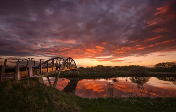 Picture sunset, bridge, river, Blazing Bridge