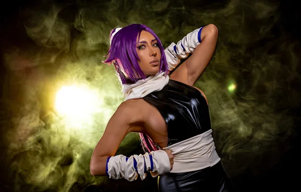 Light, smoke, scarf, latex, belt, image, cosplay, purple hair