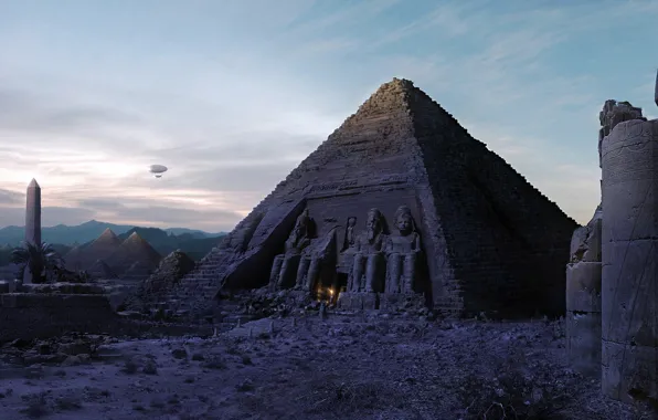 Fire, Pyramid, the airship, Egypt