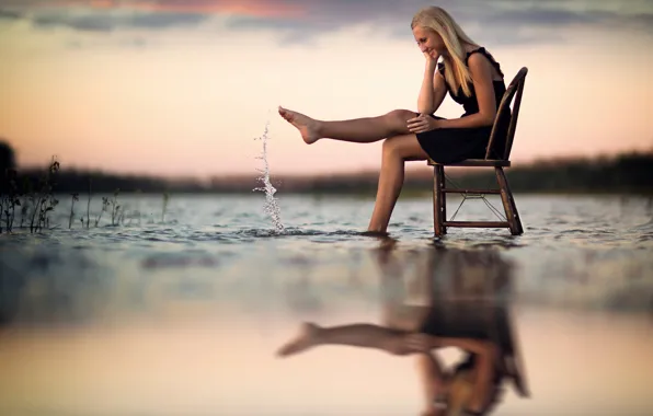 Picture water, girl, joy, reflection, splash, chair