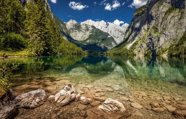 Mountains, lake, stones, Germany, Bayern, Germany, Bavaria, Bavarian Alps