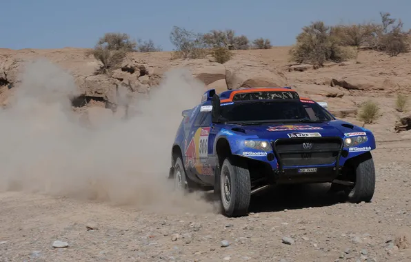 Blue, Dust, Sport, Volkswagen, Touareg, Rally, Dakar, SUV