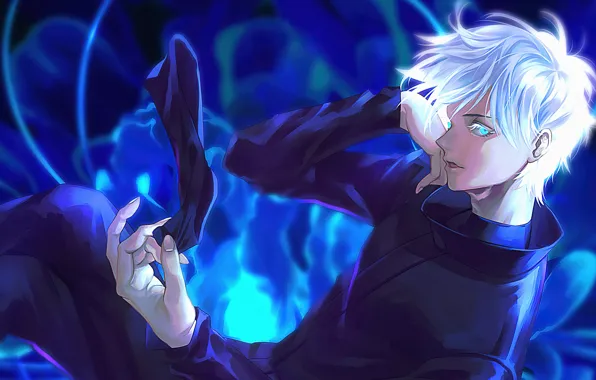 Picture pose, anime, gesture, anime, Jujutsu Kaisen, blue haze, Magic Battle, Satoru Gojo