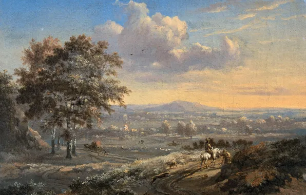 Oil, picture, canvas, Ian Vanants, Hilly landscape with a Horseman on a Country Road