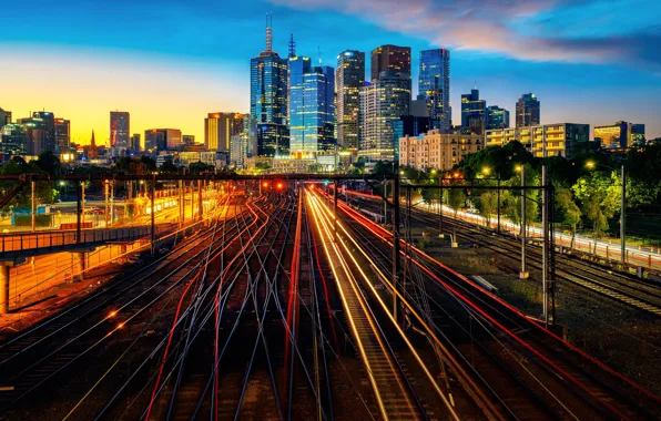 Night, city, the city, lights, Australia, Melbourne