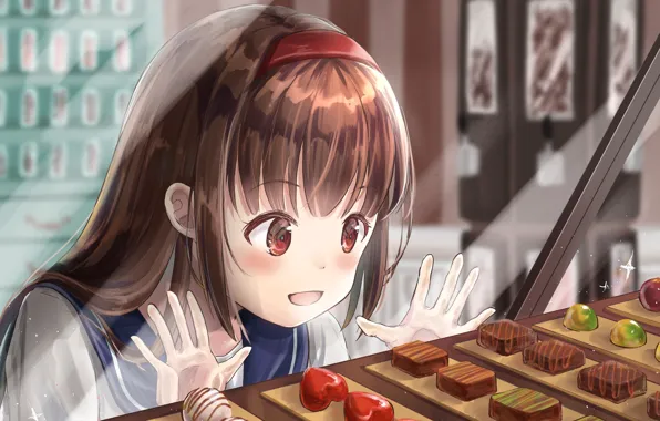Picture sweets, schoolgirl, shop