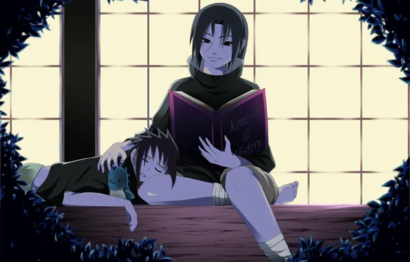 Foliage, dragon, toy, book, brothers, naruto, art, sasuke