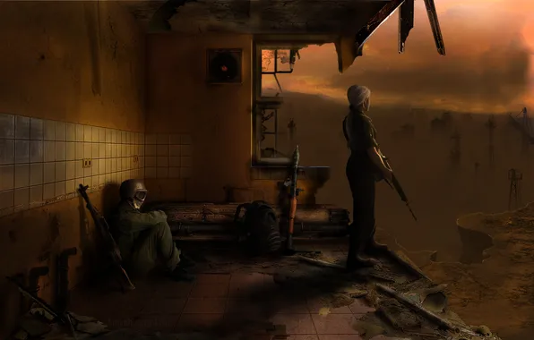 Girl, the city, man, soldiers, stalker