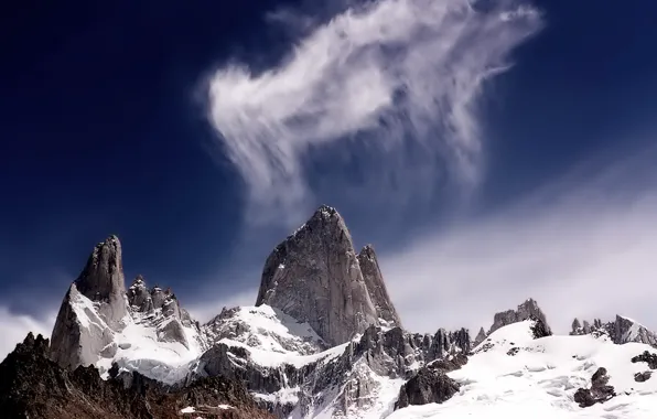 Snow, Mountains, cloud