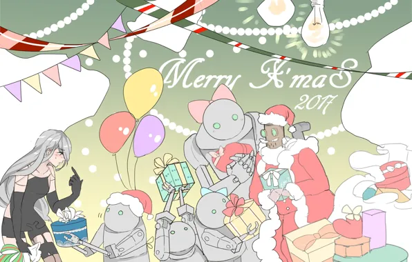 New year, Christmas, robots, art, Nier Automata