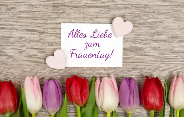 Tulips, Hearts, Buds, Holiday, Figures, Postcard, Women's day