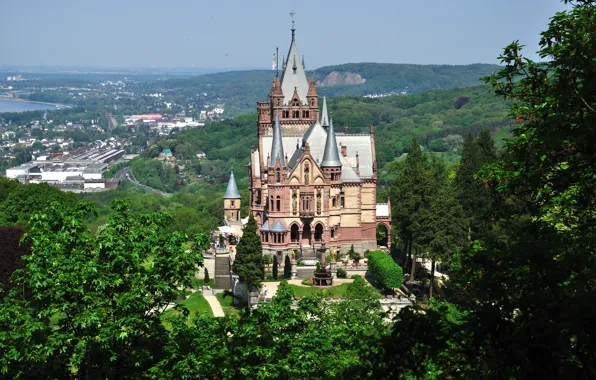 Picture greens, forest, the city, photo, castle, Germany, Castle, Dragon castle