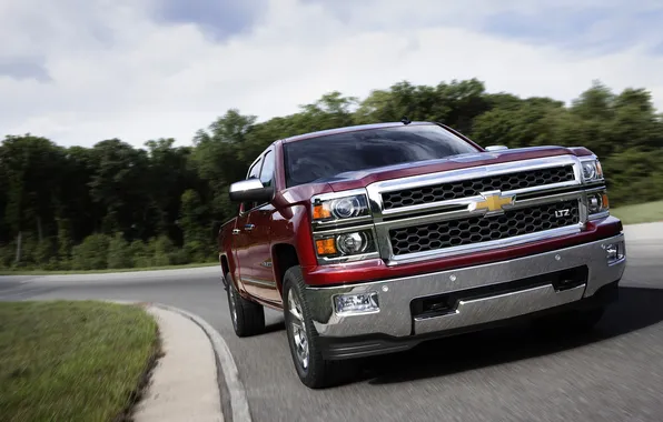 Picture Road, Chevrolet, Grille, Pickup, Cherry, Burgundy, The front, Silverado
