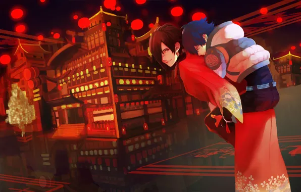 Night, the city, anime, DRAMAtical Murder, Fanart, Koujaku, Pixiv, Fanart From Pixiv