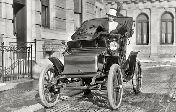 Retro, Ford, USA, car, lady, 1910-th year
