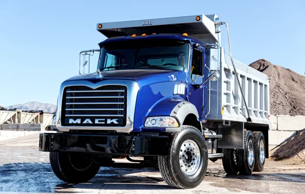 Picture blue, cabin, body, dump truck, 6x4 Dump Truck, Mack Granite, heavy truck