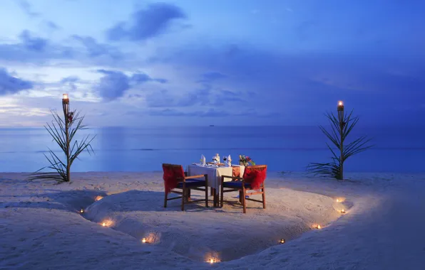 Beach, the ocean, romance, the evening, candles, beach, ocean, sunset
