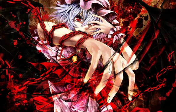 Picture girl, magic, wings, laughter, the demon, gesture, touhou, remilia scarlet