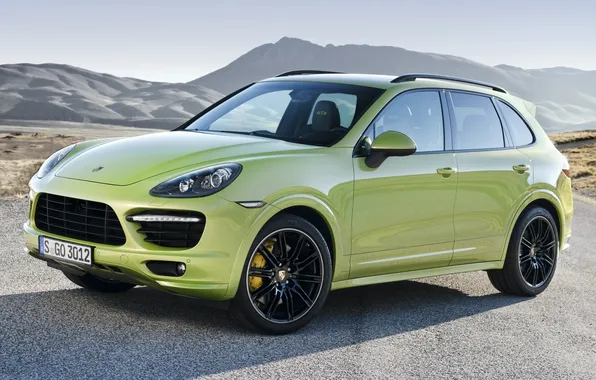 Picture road, mountains, Porsche, green, Porsche, the front, Cayenne, crossover