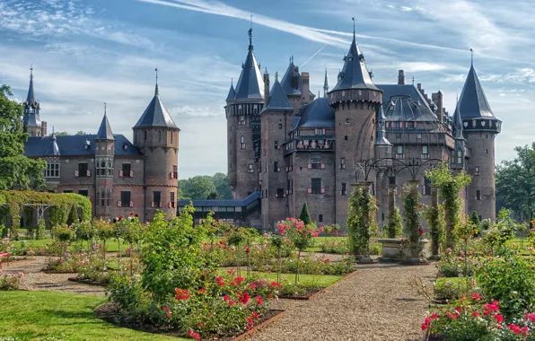 Flowers, Park, castle, Netherlands, architecture, Netherlands, Utrecht, Utrecht