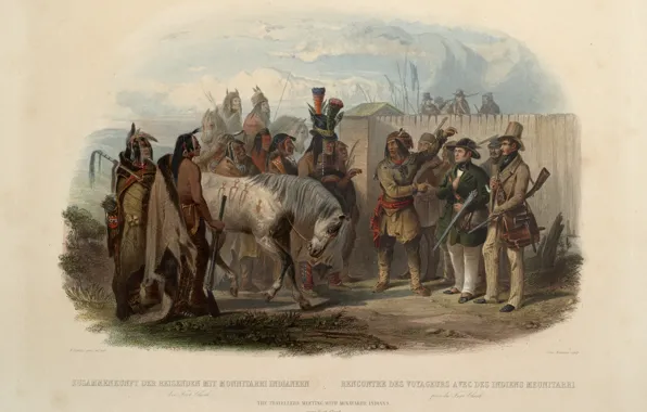 Picture painting, Meeting of tourists with Indians, Karl Bodmer