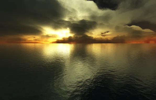 Picture water, the sun, sunset, clouds, the ocean, the evening