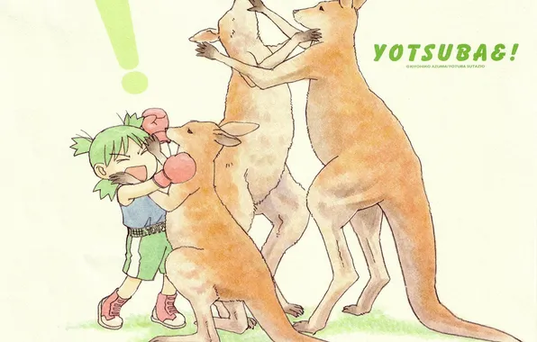 Kangaroo, green hair, the fight, in shorts, bokserki, Yotsubato, by Kiyohiko Azuma, Yotsuba Koiwai