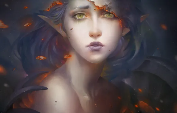 Girl, space, nebula, elf, elf